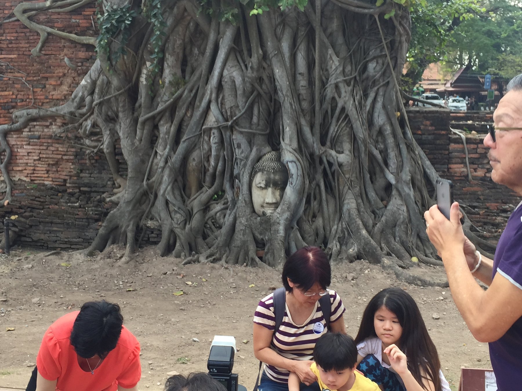 Wat Mahathat, Ayutthaya — The famous Buddha head entwined in the roots of a bodhi tree.